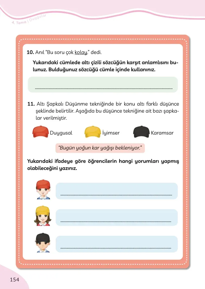3. Sınıf Türkçe Ders Kitabı Cevapları Meb Yayınları Sayfa 154