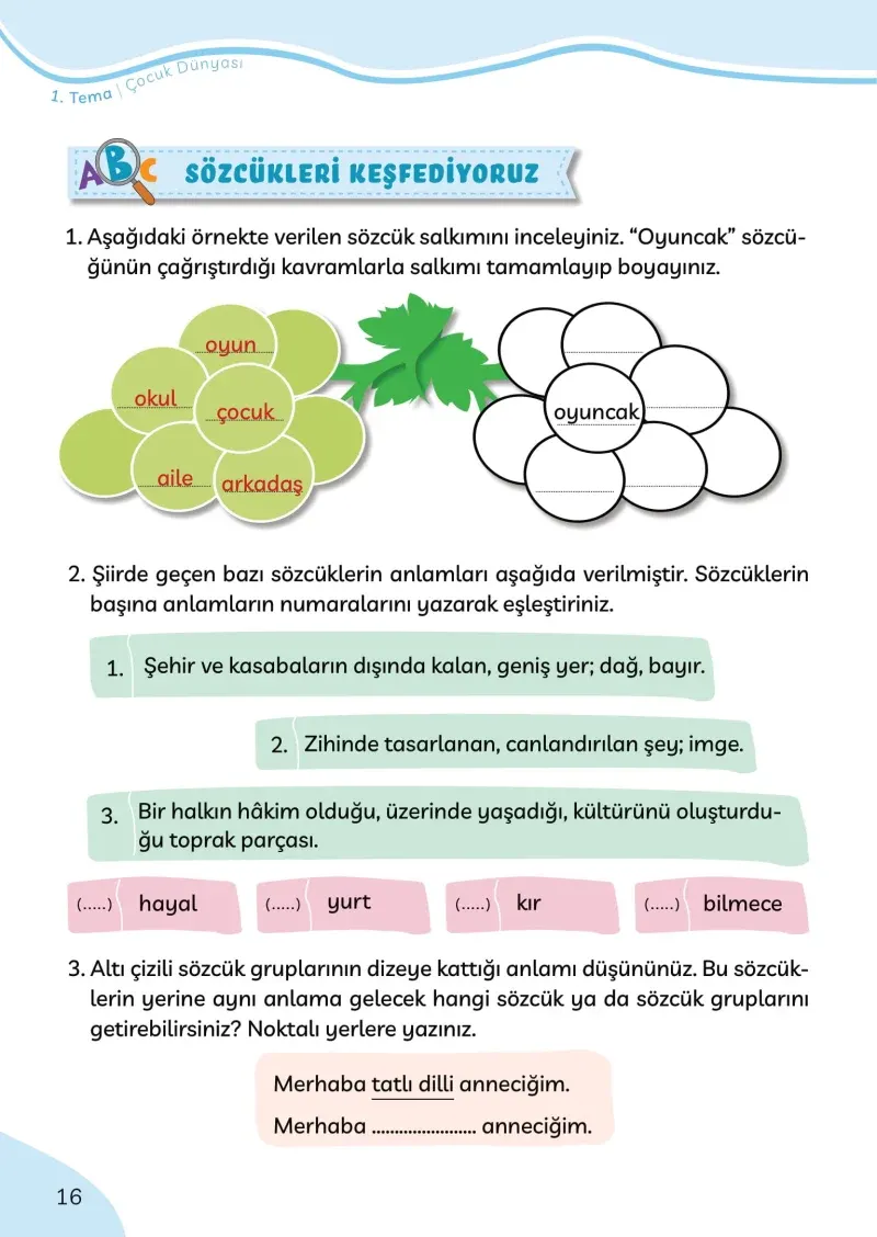 3. Sınıf Türkçe Ders Kitabı Cevapları Meb Yayınları Sayfa 16
