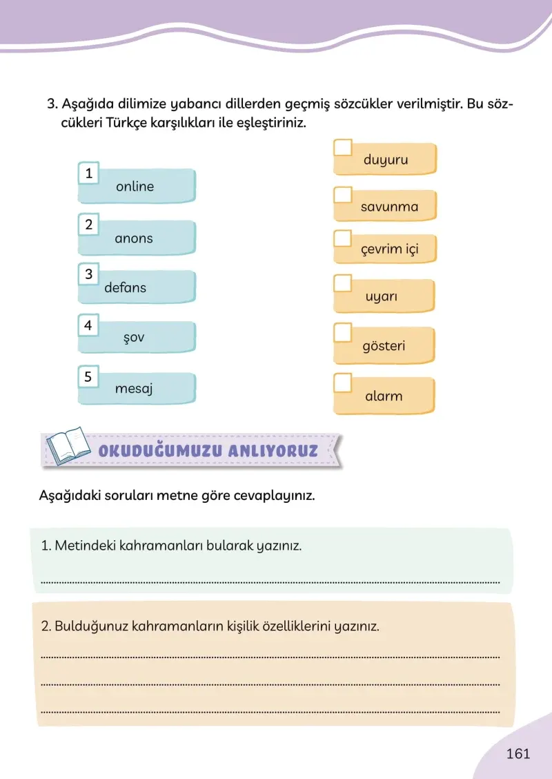 3. Sınıf Türkçe Ders Kitabı Cevapları Meb Yayınları Sayfa 161