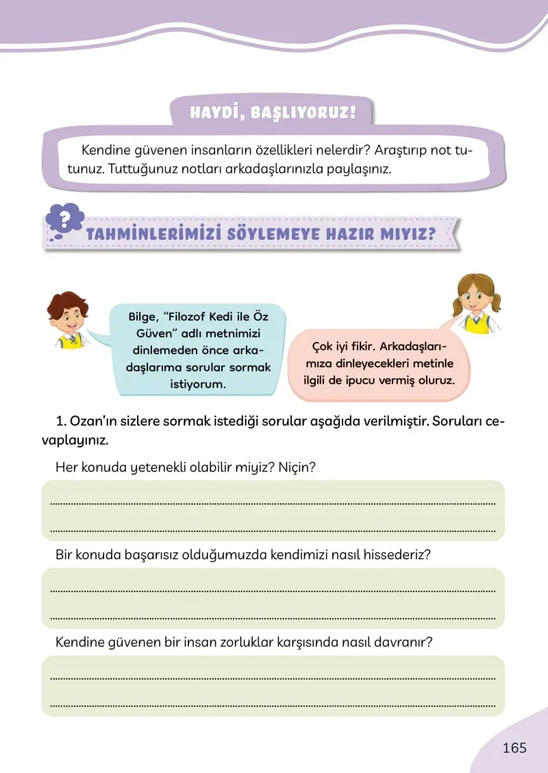 3. Sınıf Türkçe Ders Kitabı Cevapları Meb Yayınları Sayfa 165