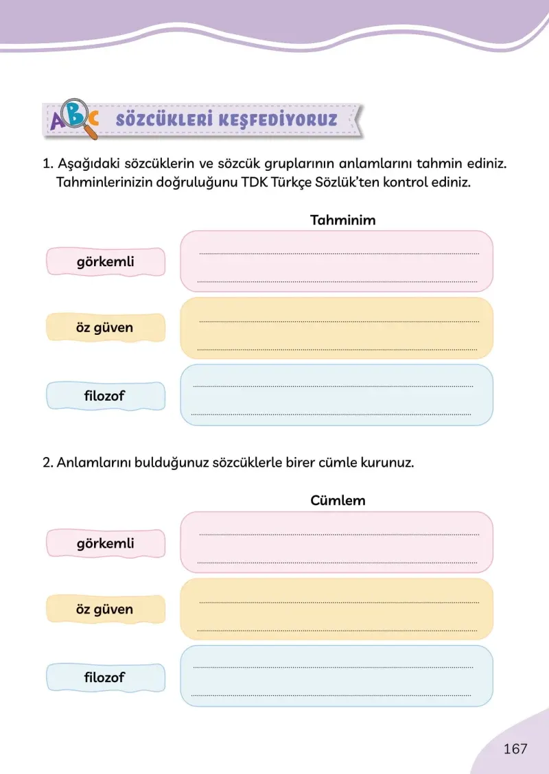3. Sınıf Türkçe Ders Kitabı Cevapları Meb Yayınları Sayfa 167