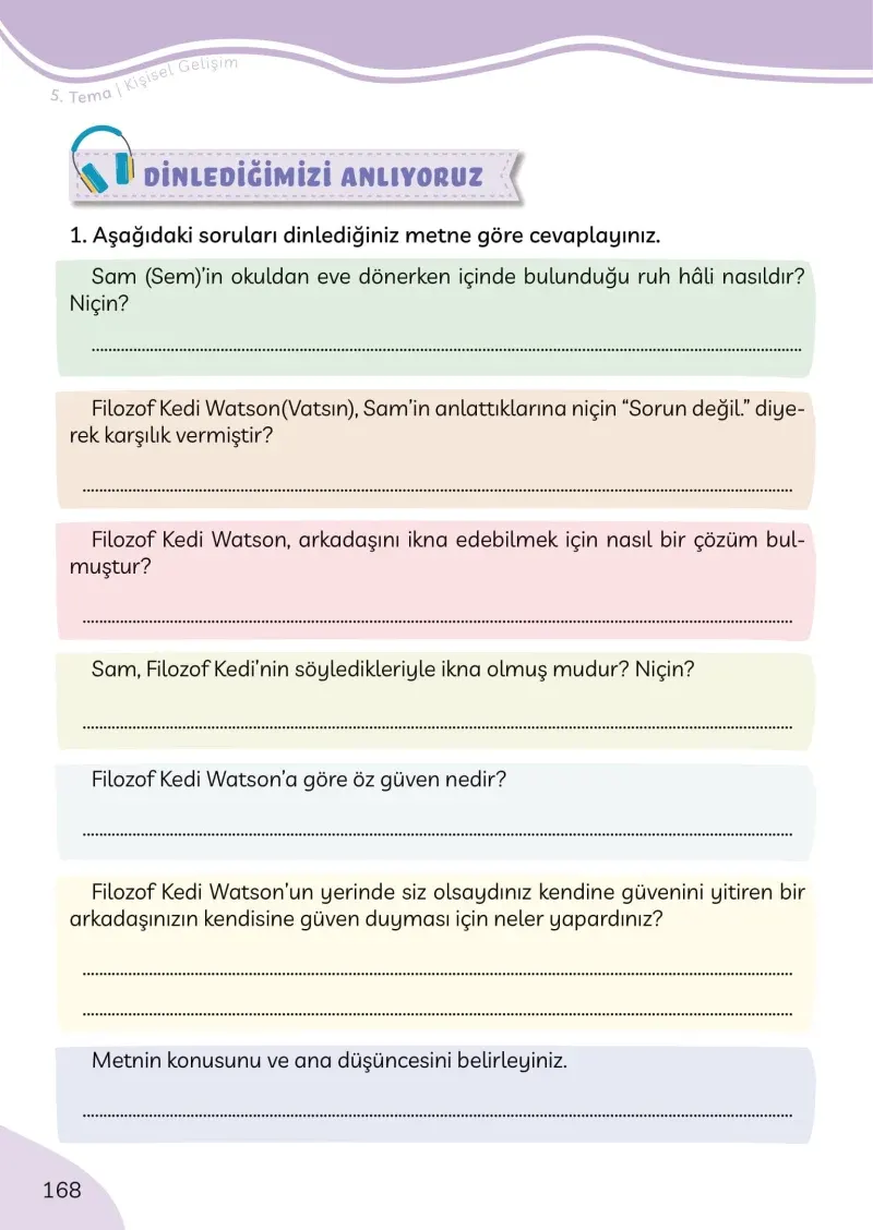 3. Sınıf Türkçe Ders Kitabı Cevapları Meb Yayınları Sayfa 168