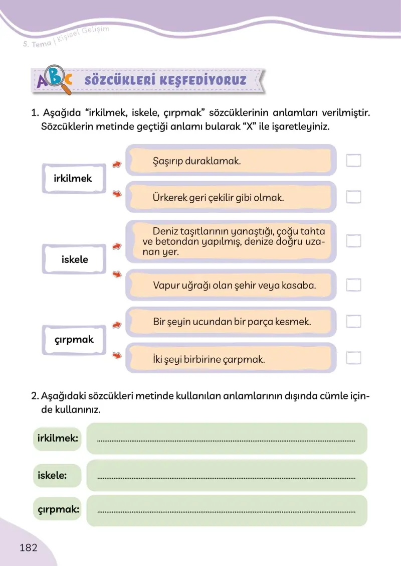 3. Sınıf Türkçe Ders Kitabı Cevapları Meb Yayınları Sayfa 182