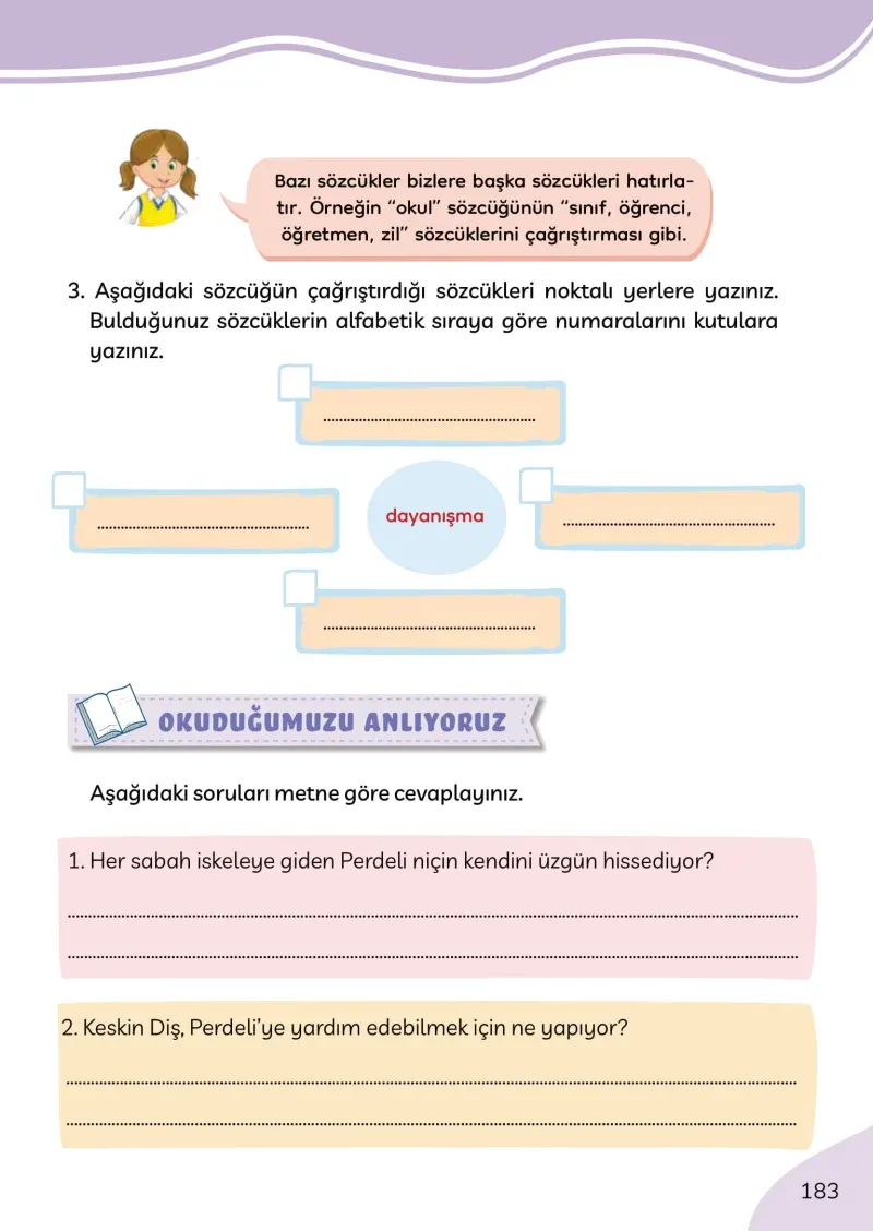 3. Sınıf Türkçe Ders Kitabı Cevapları Meb Yayınları Sayfa 183