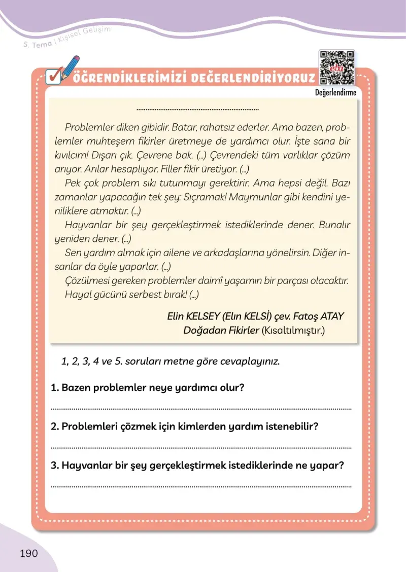 3. Sınıf Türkçe Ders Kitabı Cevapları Meb Yayınları Sayfa 190