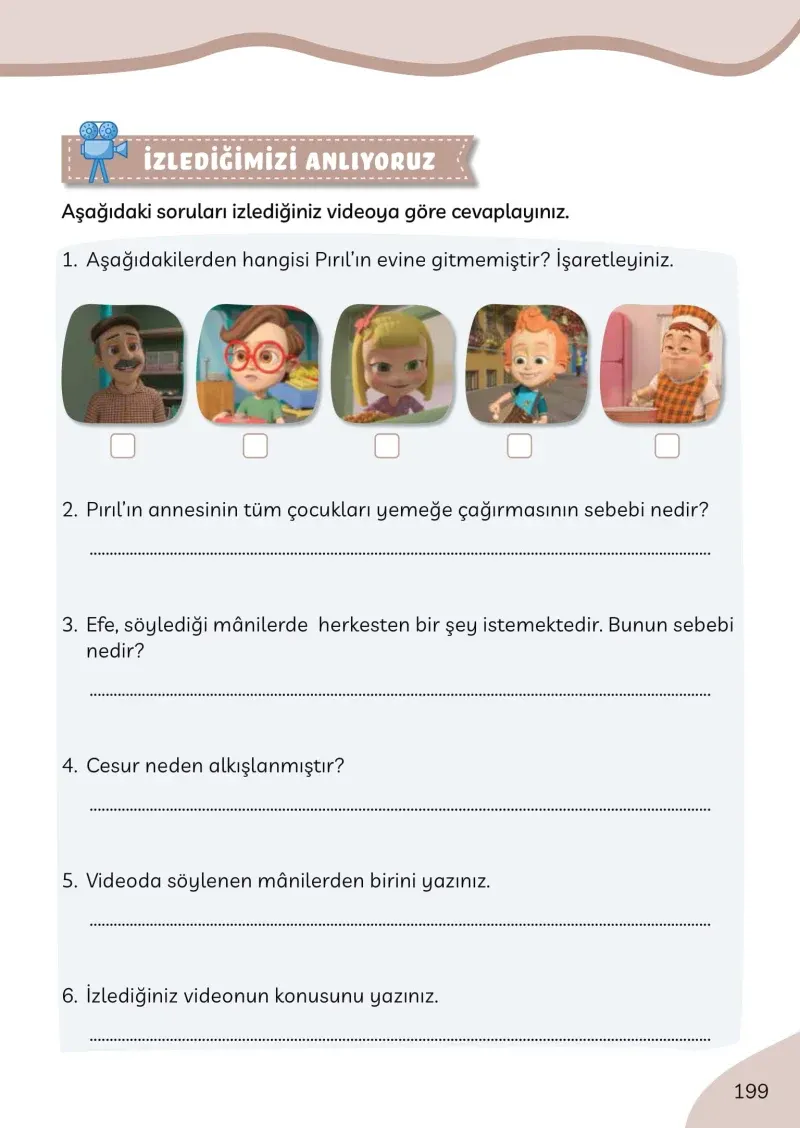 3. Sınıf Türkçe Ders Kitabı Cevapları Meb Yayınları Sayfa 199