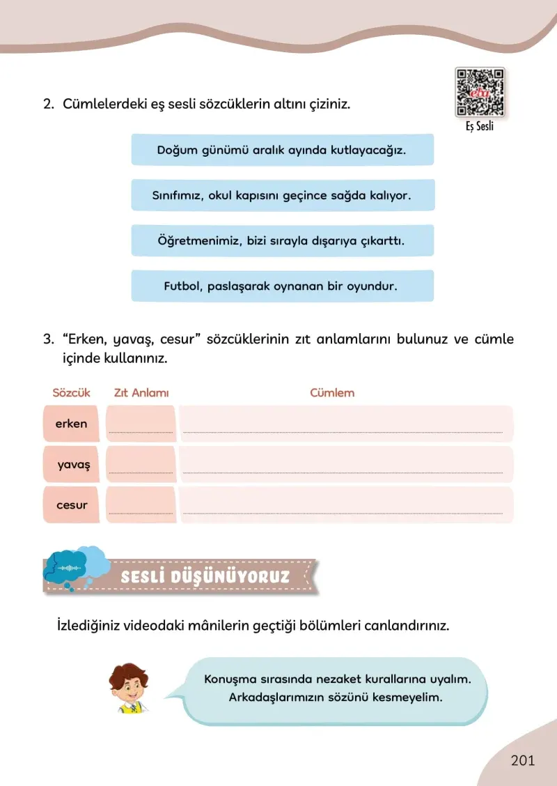 3. Sınıf Türkçe Ders Kitabı Cevapları Meb Yayınları Sayfa 201