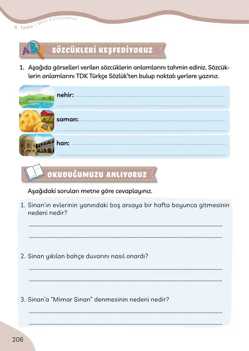 3. Sınıf Türkçe Ders Kitabı Cevapları Meb Yayınları Sayfa 206
