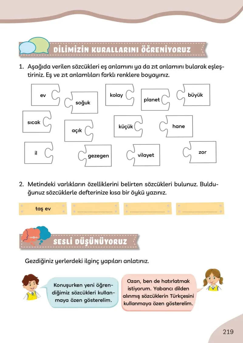 3. Sınıf Türkçe Ders Kitabı Cevapları Meb Yayınları Sayfa 219