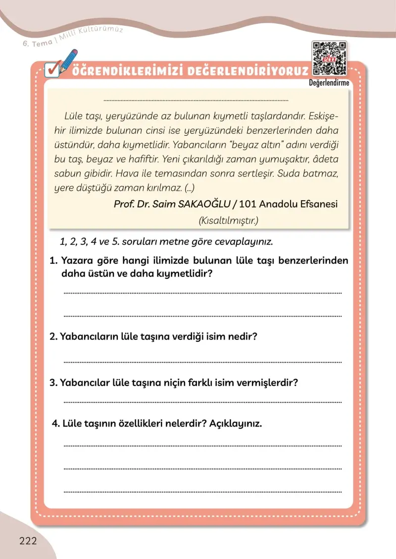 3. Sınıf Türkçe Ders Kitabı Cevapları Meb Yayınları Sayfa 222