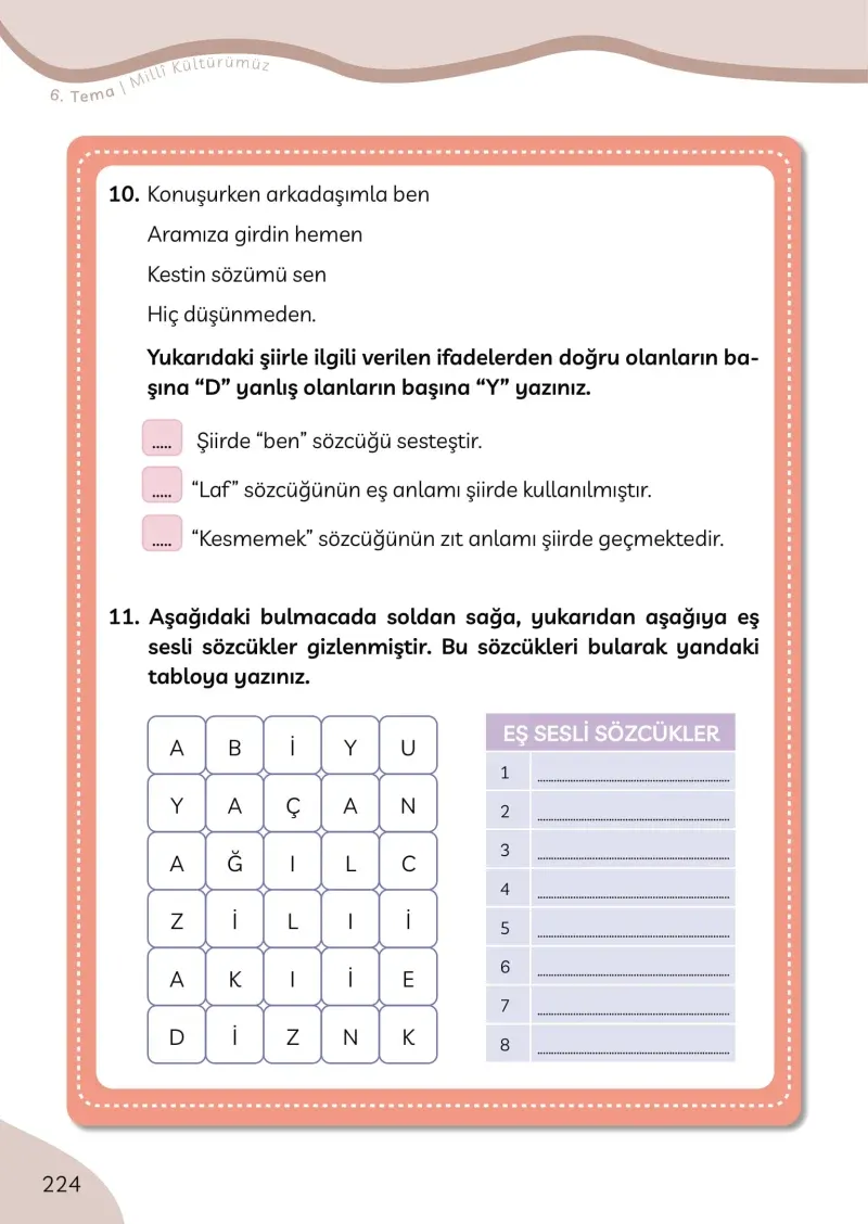 3. Sınıf Türkçe Ders Kitabı Cevapları Meb Yayınları Sayfa 224