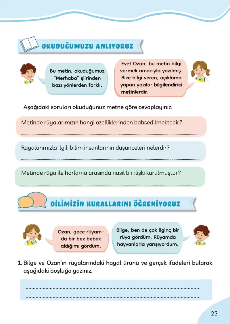 3. Sınıf Türkçe Ders Kitabı Cevapları Meb Yayınları Sayfa 23