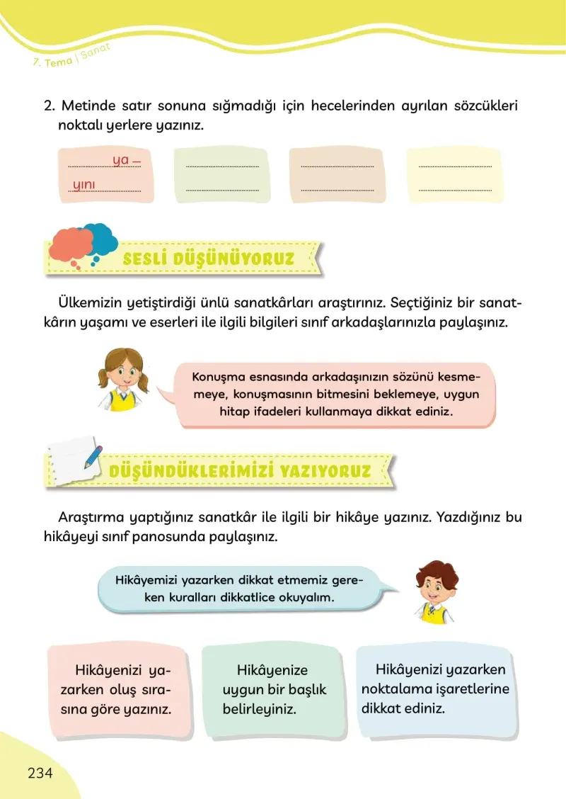 3. Sınıf Türkçe Ders Kitabı Cevapları Meb Yayınları Sayfa 234