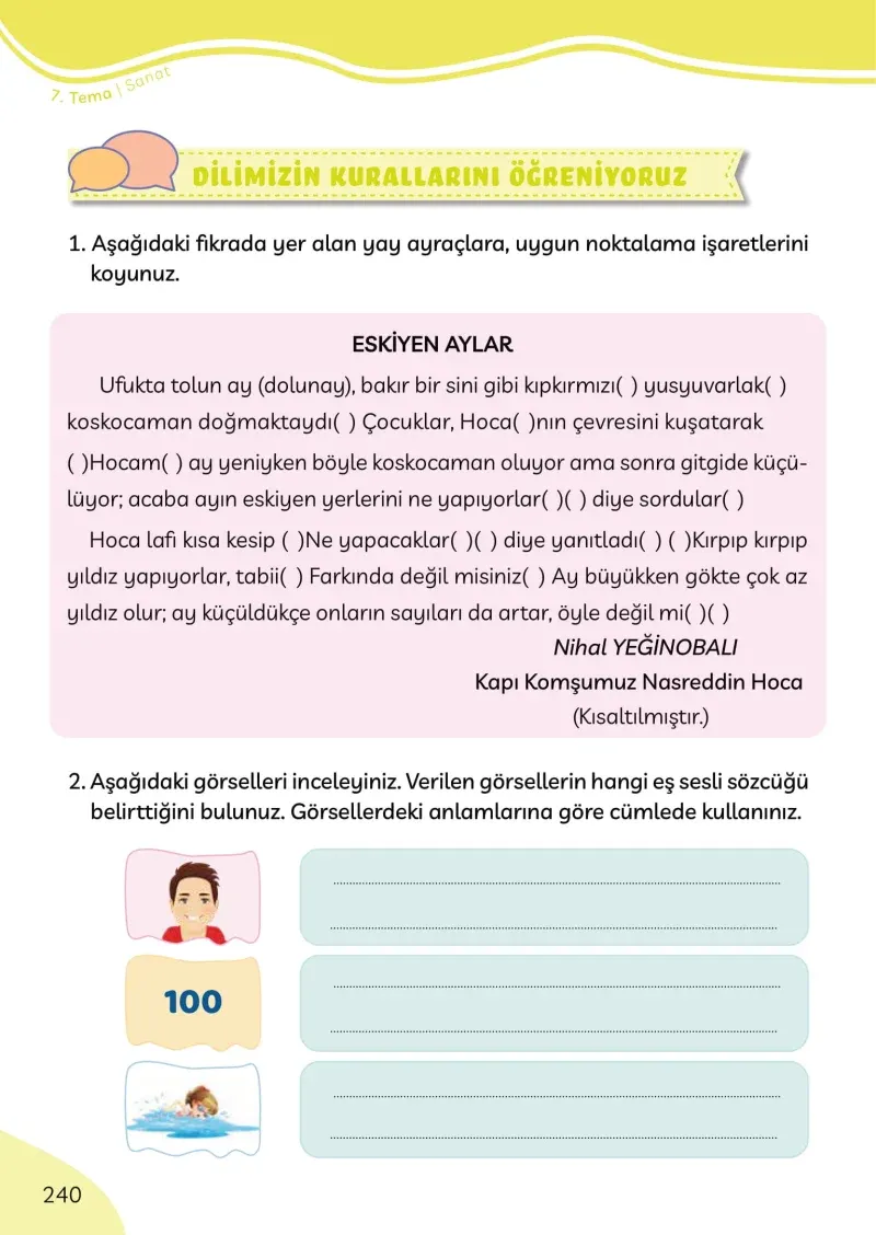3. Sınıf Türkçe Ders Kitabı Cevapları Meb Yayınları Sayfa 240