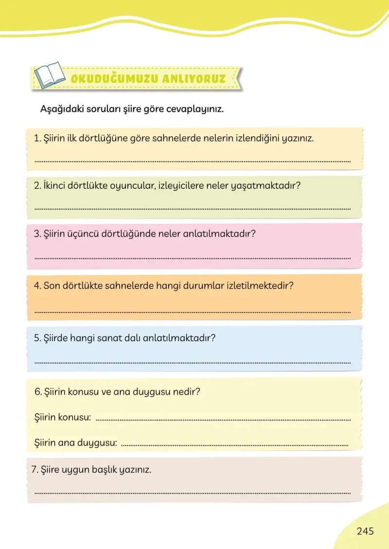 3. Sınıf Türkçe Ders Kitabı Cevapları Meb Yayınları Sayfa 245
