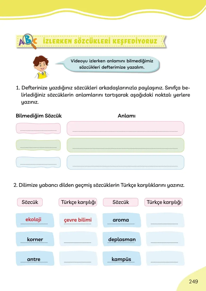 3. Sınıf Türkçe Ders Kitabı Cevapları Meb Yayınları Sayfa 249