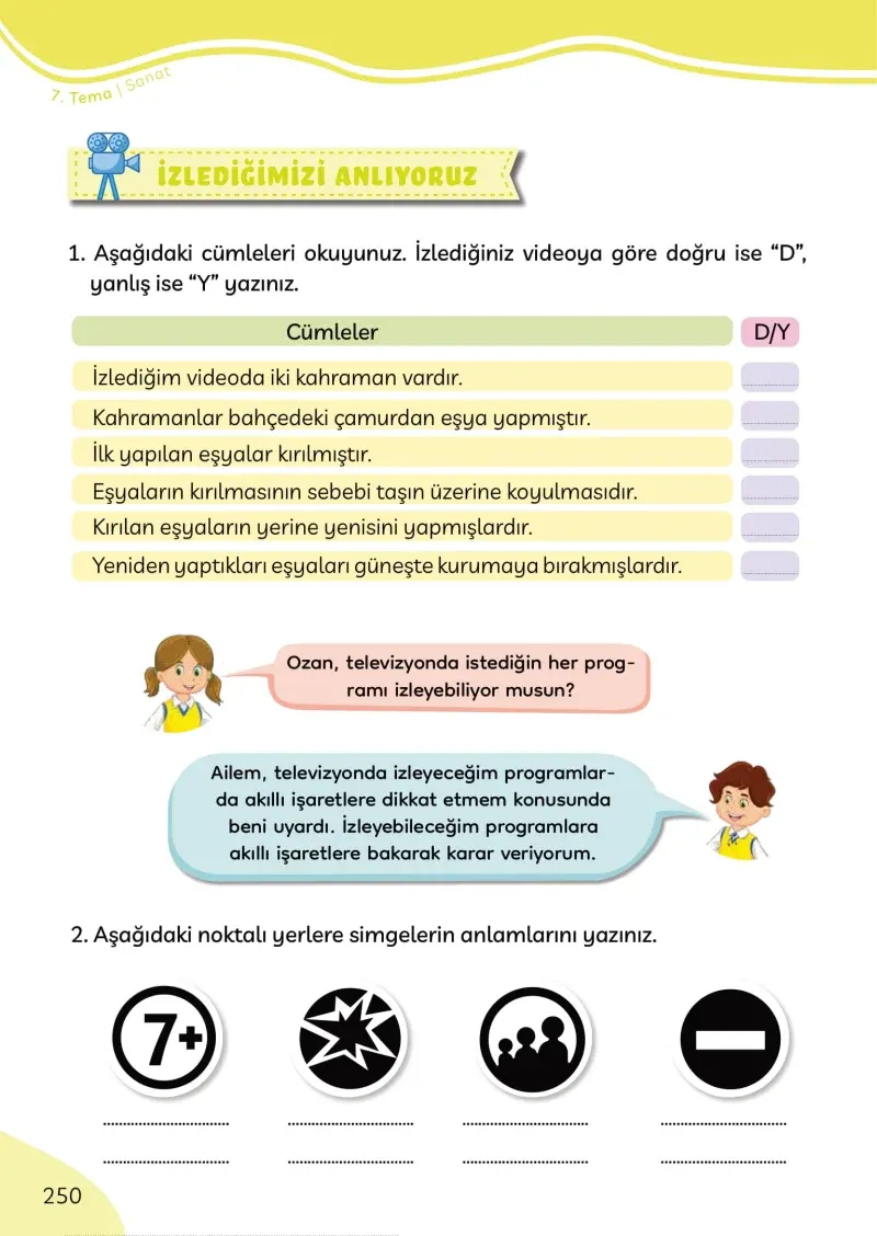 3. Sınıf Türkçe Ders Kitabı Cevapları Meb Yayınları Sayfa 250