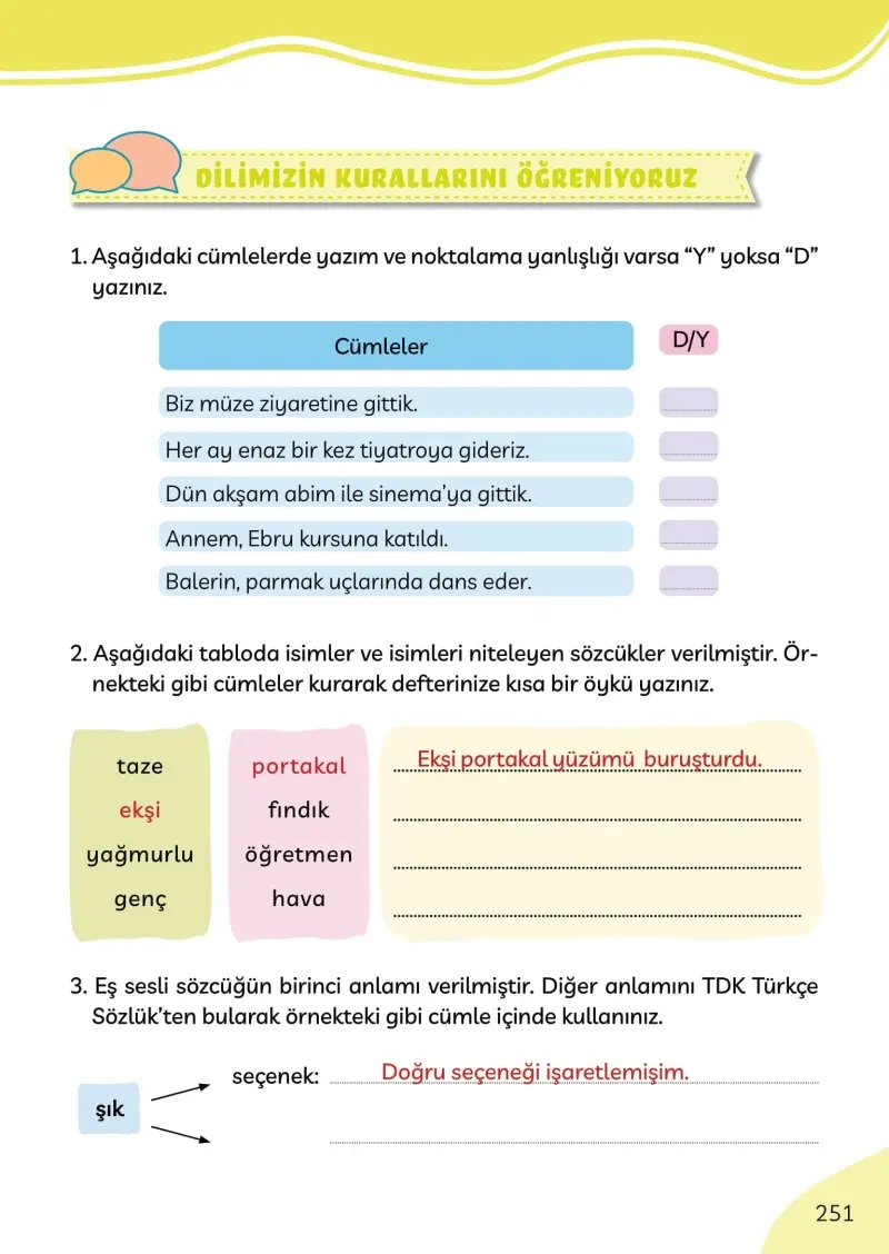3. Sınıf Türkçe Ders Kitabı Cevapları Meb Yayınları Sayfa 251