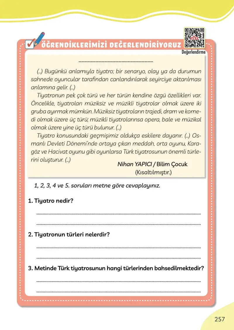 3. Sınıf Türkçe Ders Kitabı Cevapları Meb Yayınları Sayfa 257