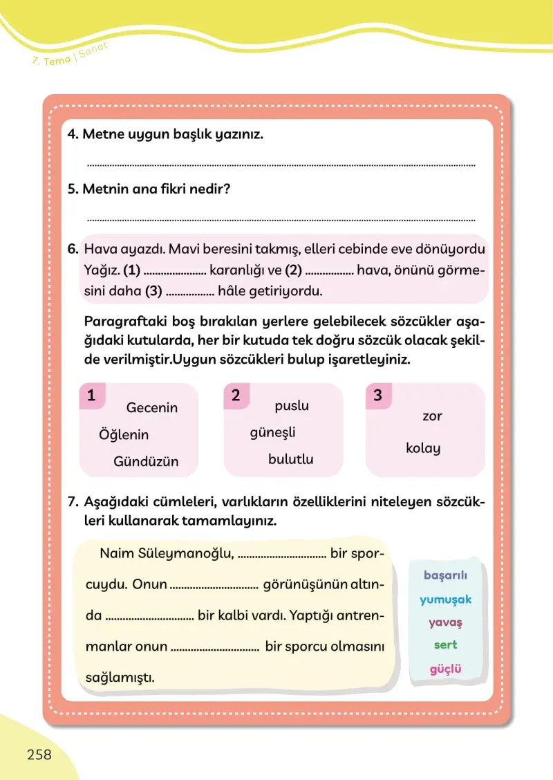 3. Sınıf Türkçe Ders Kitabı Cevapları Meb Yayınları Sayfa 258