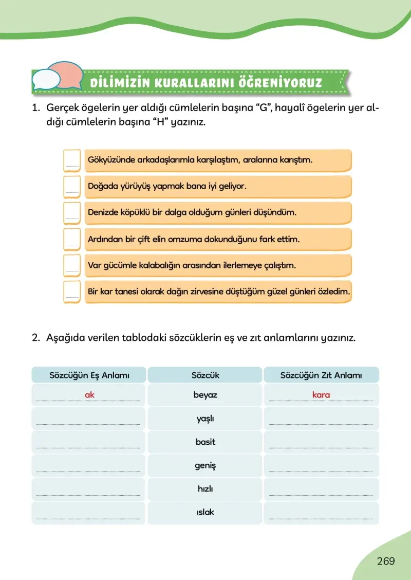 3. Sınıf Türkçe Ders Kitabı Cevapları Meb Yayınları Sayfa 269