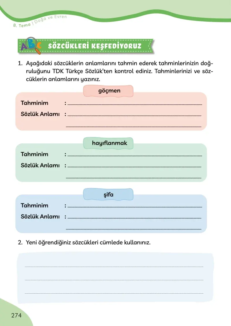 3. Sınıf Türkçe Ders Kitabı Cevapları Meb Yayınları Sayfa 274