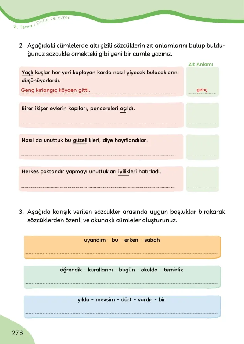 3. Sınıf Türkçe Ders Kitabı Cevapları Meb Yayınları Sayfa 276