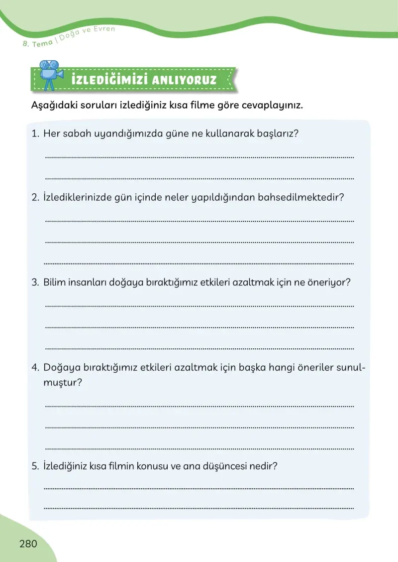 3. Sınıf Türkçe Ders Kitabı Cevapları Meb Yayınları Sayfa 280