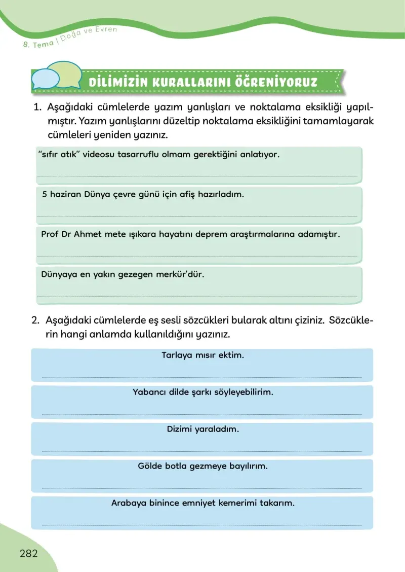 3. Sınıf Türkçe Ders Kitabı Cevapları Meb Yayınları Sayfa 282