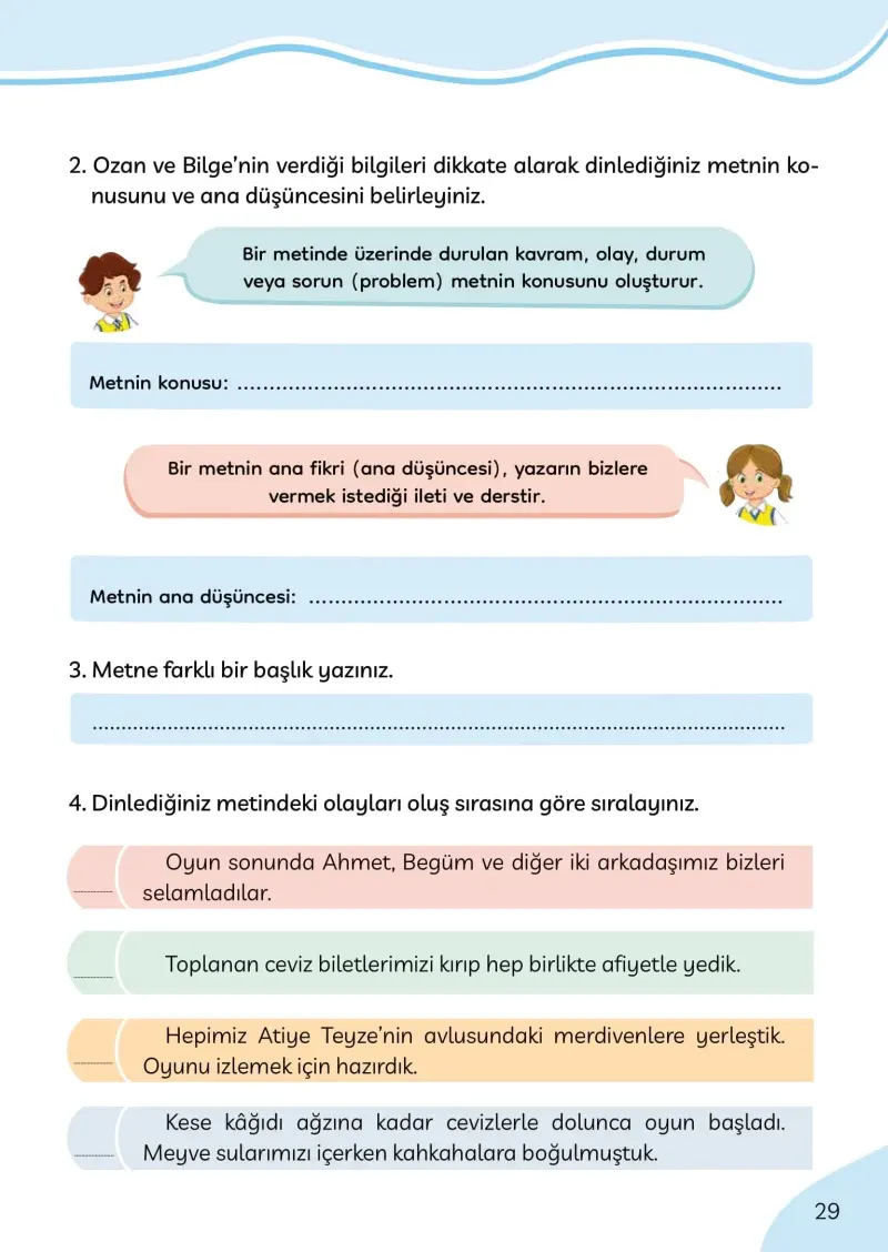 3. Sınıf Türkçe Ders Kitabı Cevapları Meb Yayınları Sayfa 29