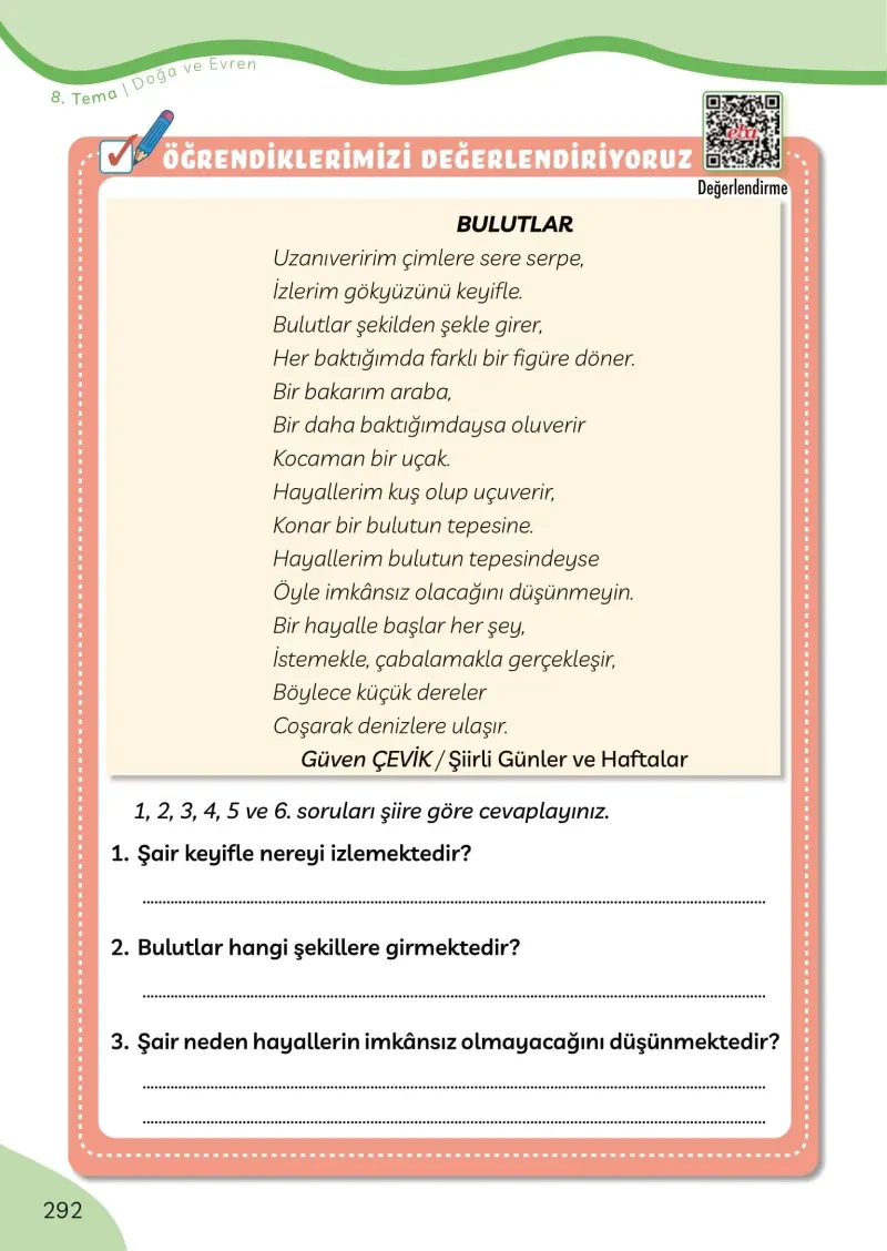 3. Sınıf Türkçe Ders Kitabı Cevapları Meb Yayınları Sayfa 292