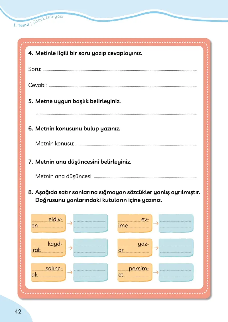 3. Sınıf Türkçe Ders Kitabı Cevapları Meb Yayınları Sayfa 42