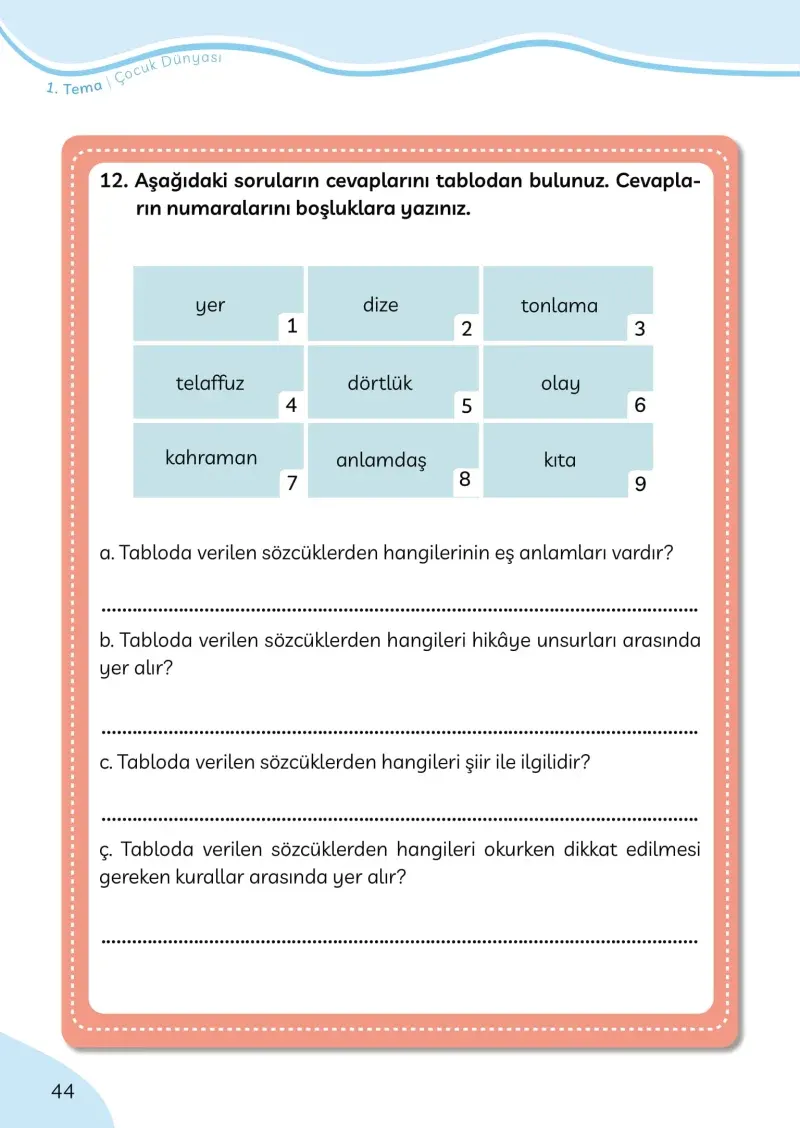 3. Sınıf Türkçe Ders Kitabı Cevapları Meb Yayınları Sayfa 44