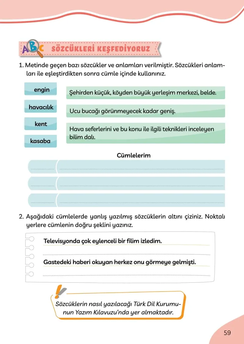 3. Sınıf Türkçe Ders Kitabı Cevapları Meb Yayınları Sayfa 59