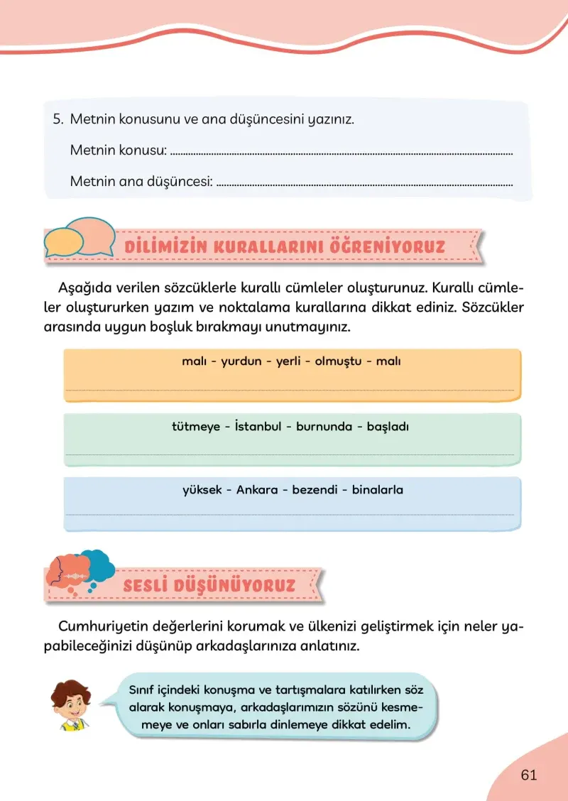 3. Sınıf Türkçe Ders Kitabı Cevapları Meb Yayınları Sayfa 61