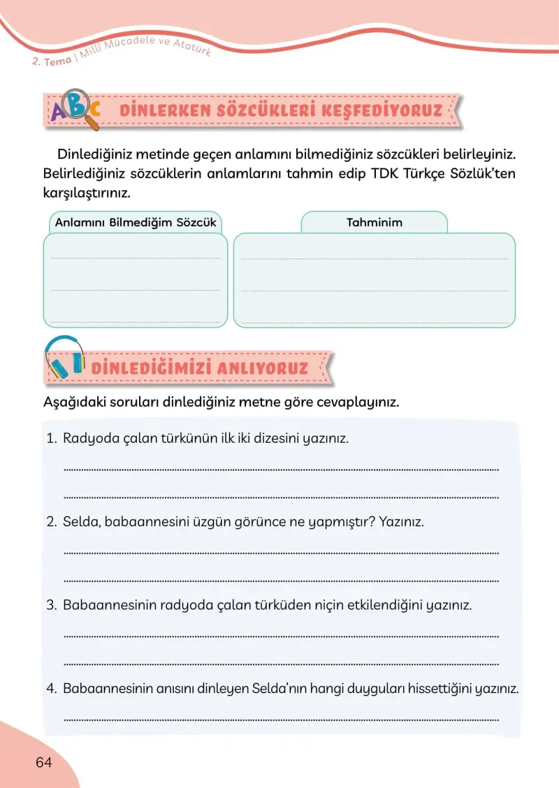 3. Sınıf Türkçe Ders Kitabı Cevapları Meb Yayınları Sayfa 64