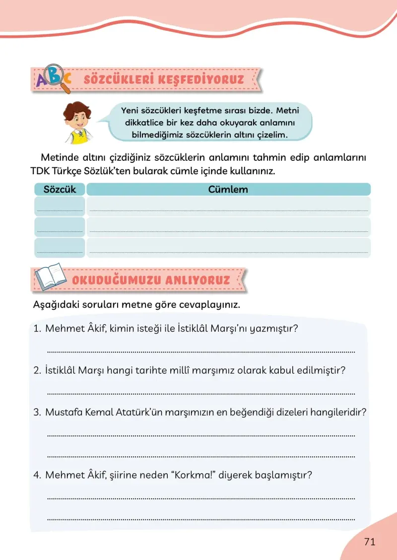 3. Sınıf Türkçe Ders Kitabı Cevapları Meb Yayınları Sayfa 71