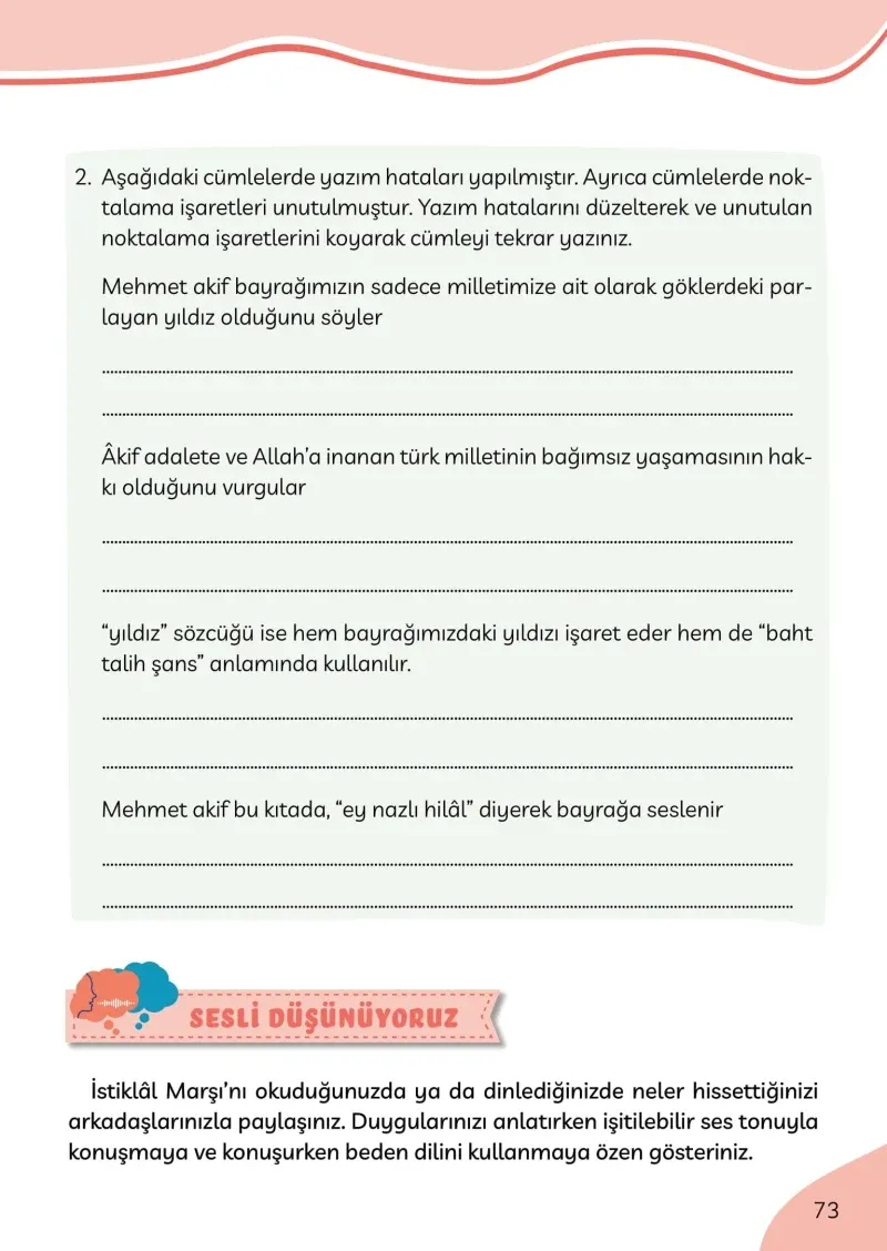 3. Sınıf Türkçe Ders Kitabı Cevapları Meb Yayınları Sayfa 73