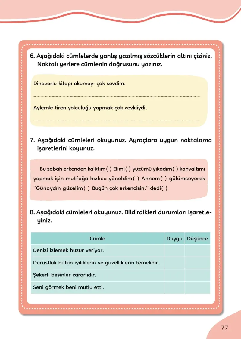 3. Sınıf Türkçe Ders Kitabı Cevapları Meb Yayınları Sayfa 77