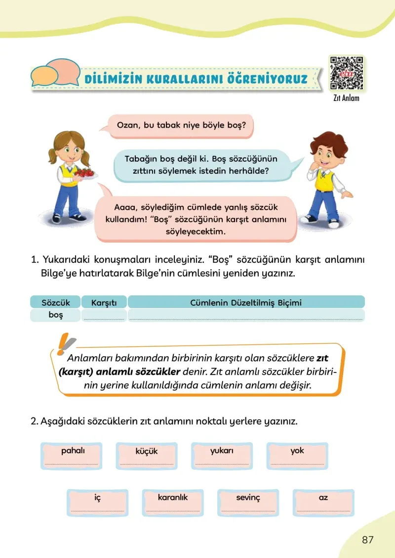 3. Sınıf Türkçe Ders Kitabı Cevapları Meb Yayınları Sayfa 87