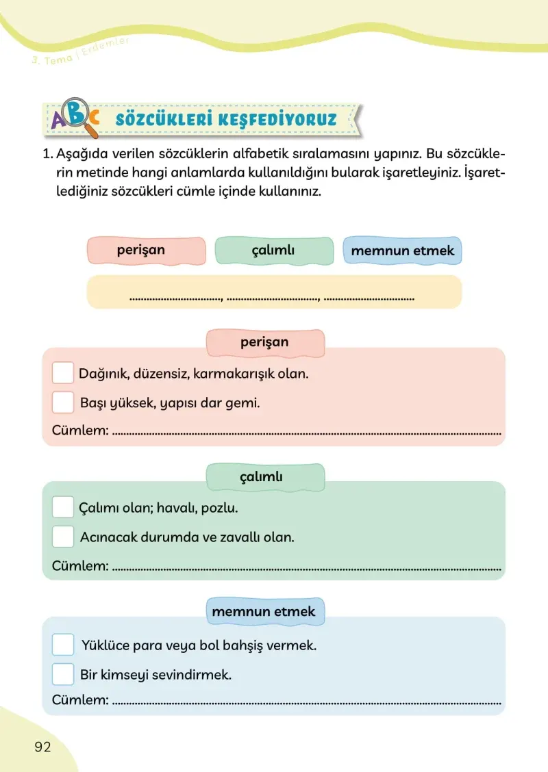 3. Sınıf Türkçe Ders Kitabı Cevapları Meb Yayınları Sayfa 92