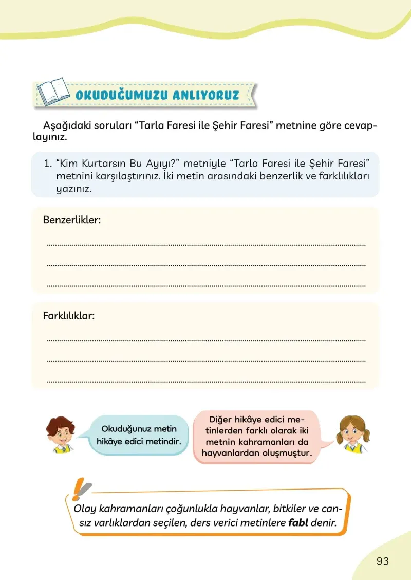 3. Sınıf Türkçe Ders Kitabı Cevapları Meb Yayınları Sayfa 93