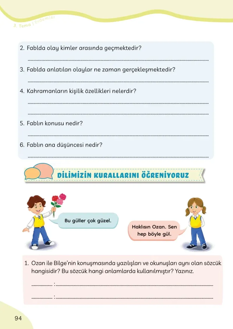 3. Sınıf Türkçe Ders Kitabı Cevapları Meb Yayınları Sayfa 94