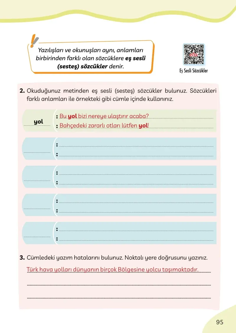 3. Sınıf Türkçe Ders Kitabı Cevapları Meb Yayınları Sayfa 95