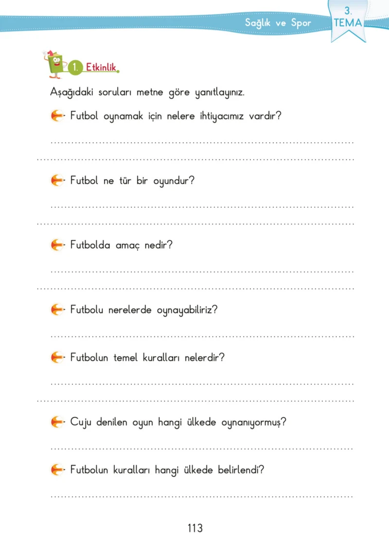3. Sınıf Türkçe Ders Kitabı Cevapları SDR İpekyolu Yayınları Sayfa 113