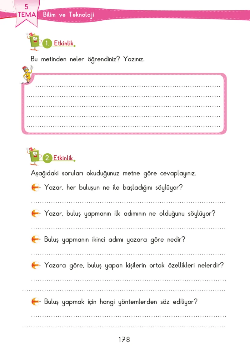 3. Sınıf Türkçe Ders Kitabı Cevapları SDR İpekyolu Yayınları Sayfa 178