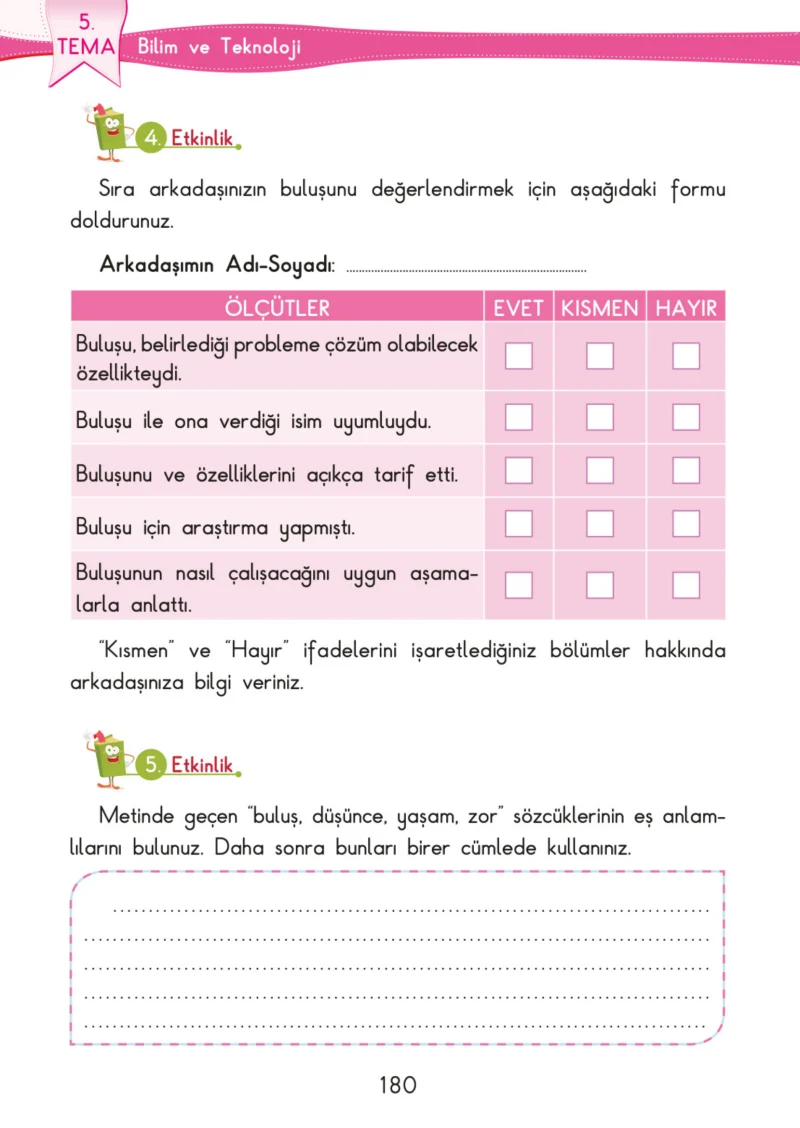 3. Sınıf Türkçe Ders Kitabı Cevapları SDR İpekyolu Yayınları Sayfa 180
