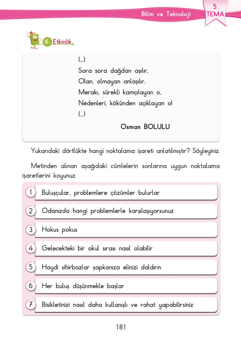 3. Sınıf Türkçe Ders Kitabı Cevapları SDR İpekyolu Yayınları Sayfa 181
