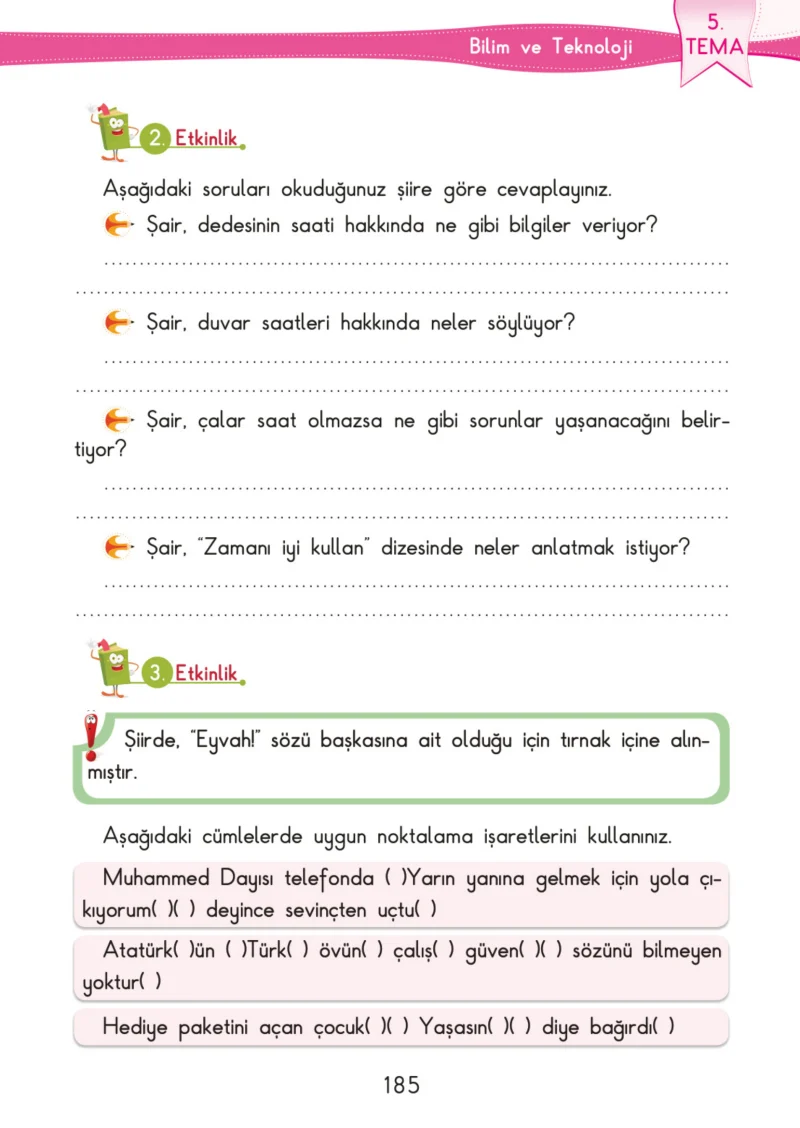 3. Sınıf Türkçe Ders Kitabı Cevapları SDR İpekyolu Yayınları Sayfa 185
