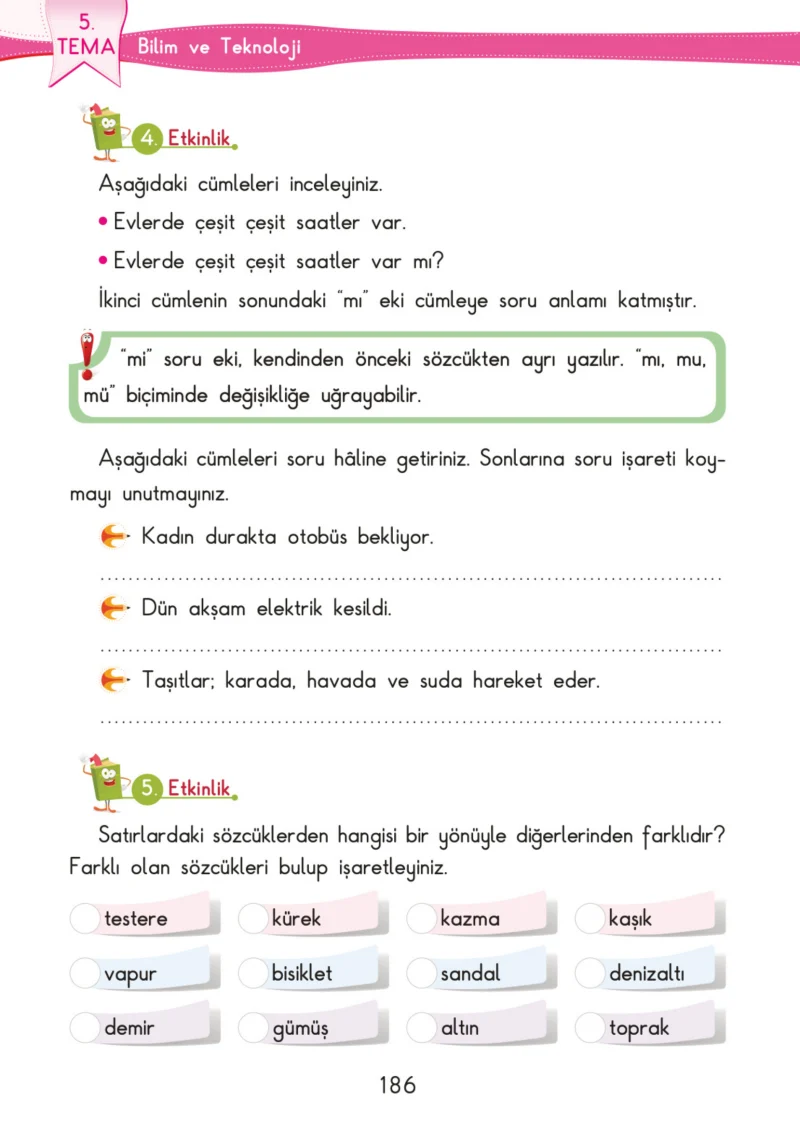 3. Sınıf Türkçe Ders Kitabı Cevapları SDR İpekyolu Yayınları Sayfa 186